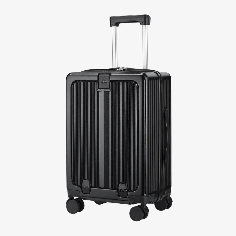Front Opening Suitcase Aluminum Alloy Widen Trolley Rolling Luggage with Cup Holder TSA Lock Spinner Wheels Carry-on Case Bag