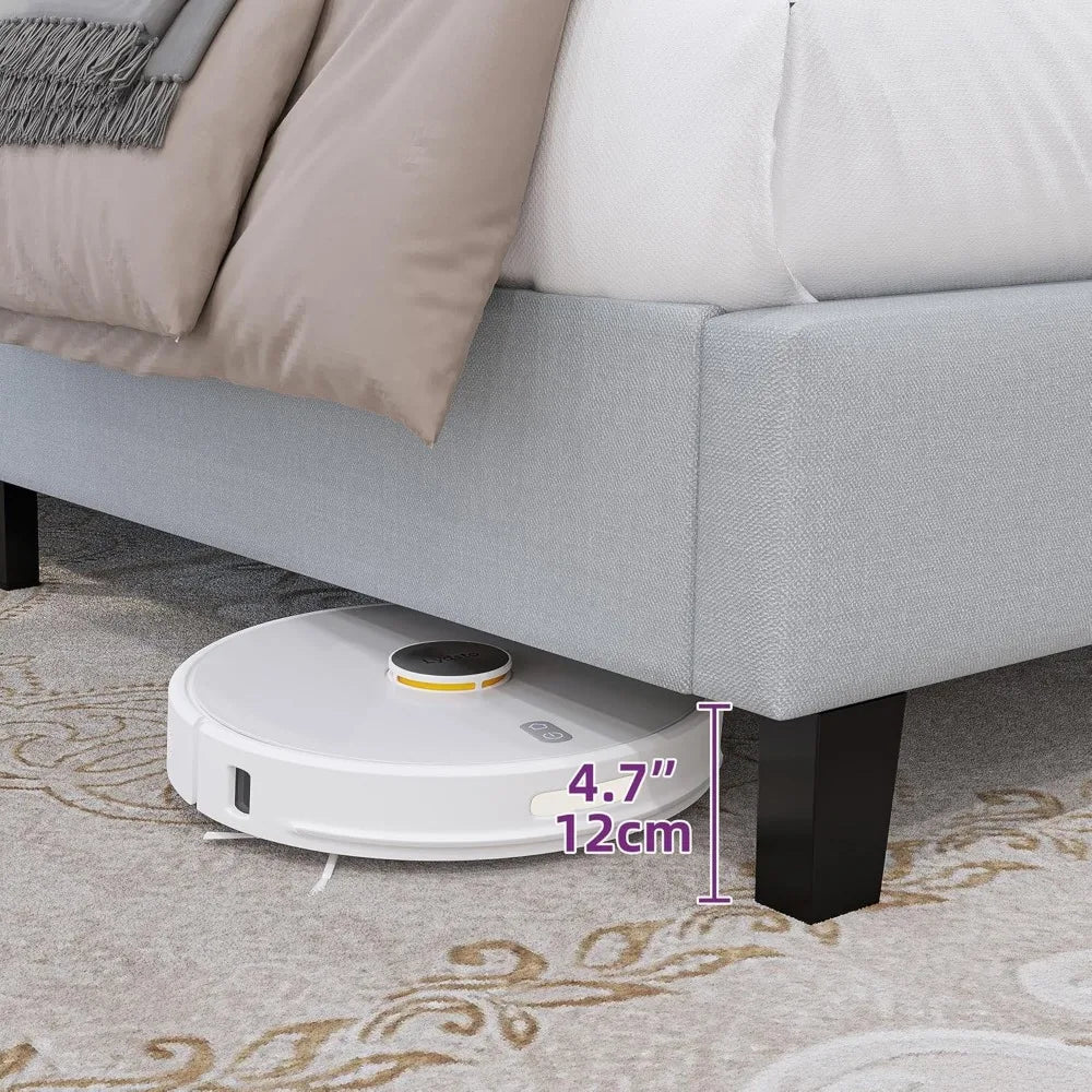 Grey Linen Upholstered Full Size Bed Frame with Adjustable Headboard and 12 Underbed Storage