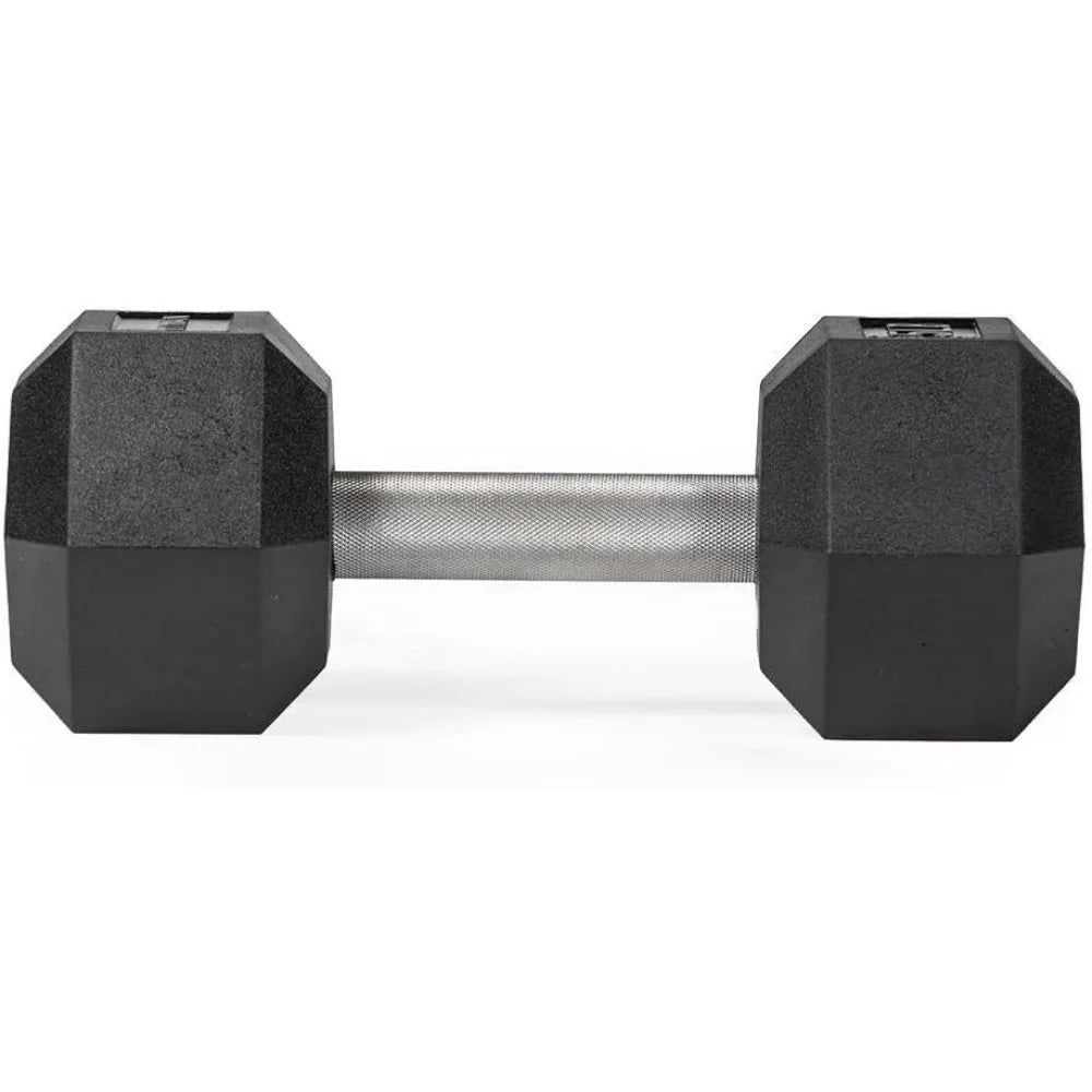 Titan Fitness 25 LB Pair Free Weights, Black Rubber Coated Hex Dumbbell, Straight Stainless Steel Handle, Strength Training, Ful