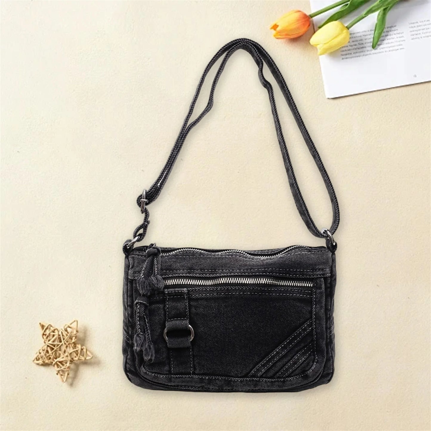 Fashionable Women s Denim Shoulder Bag with Adjustable Strap and Spacious Interior for Everyday Use