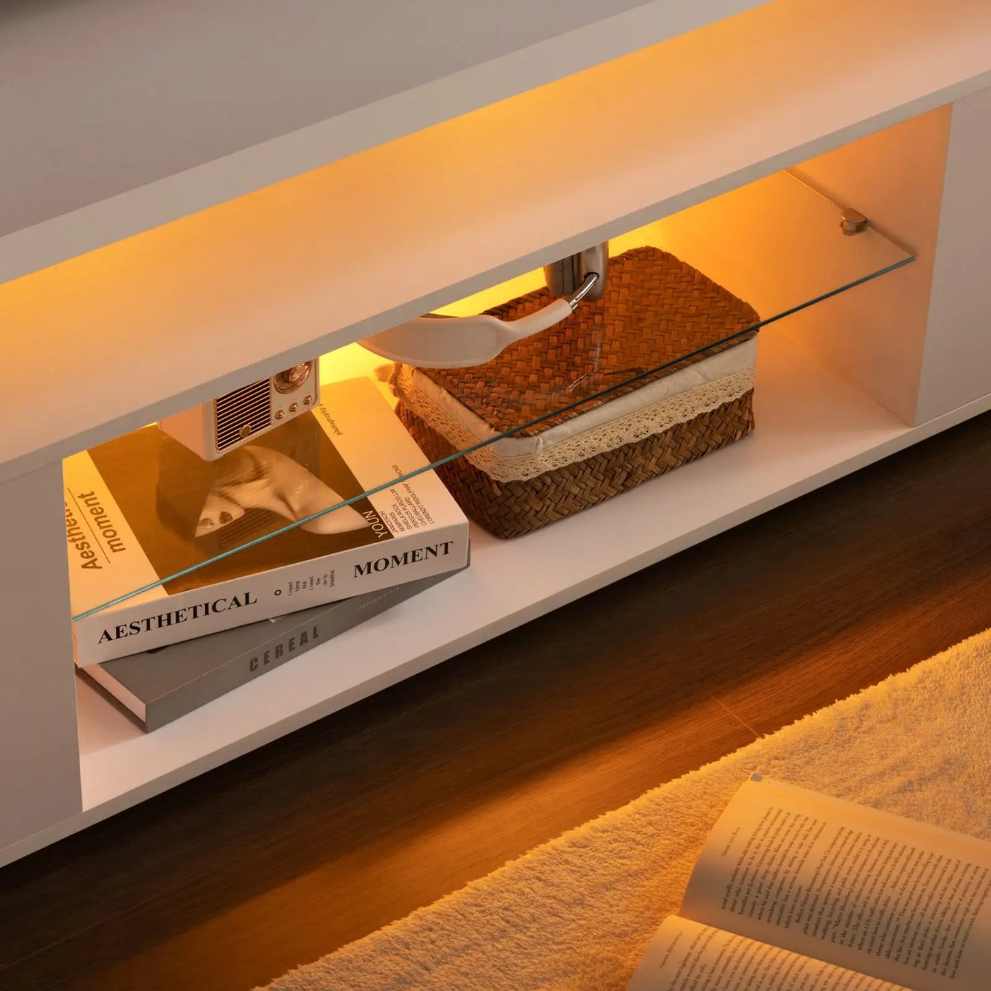 Cubehom LED TV Stand White Entertainment Center, Gaming Center for 60 65inch TV with Storage, TV Stands for Gaming Living