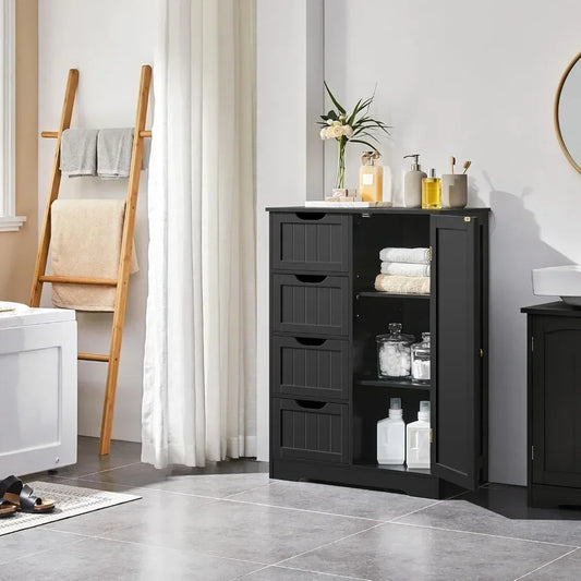 Freestanding Wooden Bathroom Storage Cabinet with 4 Drawers And 1 Cupboard Vanity Furniture for Bathroom Organization