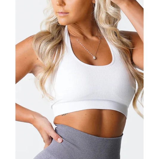 New Limitless Ribbed Seamless Halter Bra Spandex Woman Fitness Elastic Breathable Breast Enhancement Leisure Sports Underwear