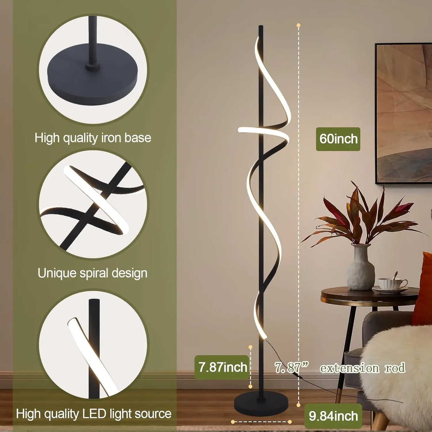 Modern 48W LED Floor Lamp with Remote, Dimmable 60'' Standing Lamp in 3 Colors for Living Room & Bedroom