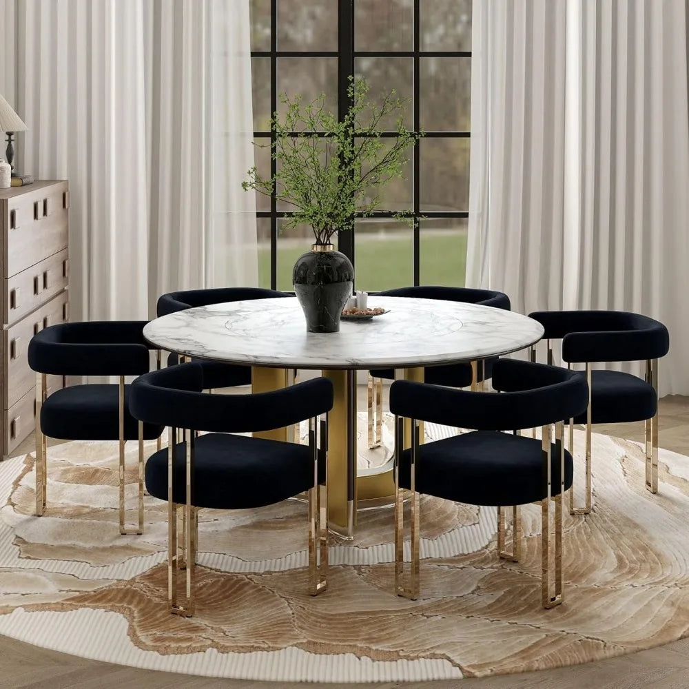 Dining Chairs Set of 6, Modern Black Barrel Chairs with Arms and Elegant Golden Legs