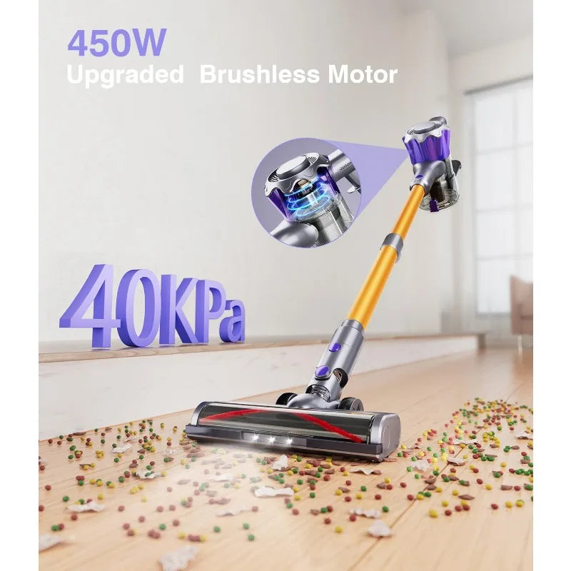 Cordless Vacuum Cleaner,450W 40Kpa Powerful Stick Vacuum,Up to 50Mins Rechargeable Battery,Vacuum Cleaners Anti-Tangled Handheld