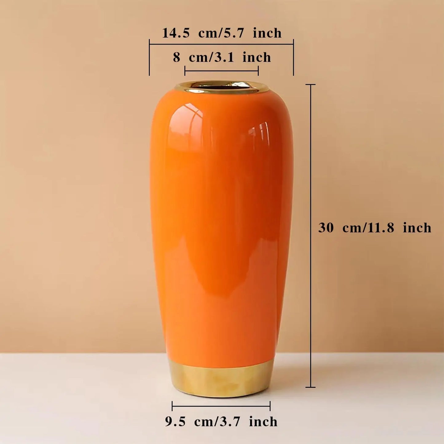 Ceramic Large Vase,Orange 11.8 Inch Tall Floor Vase,Rustic Decorative Vases for Living Room Entrance Table Centerpiece,Kitchen