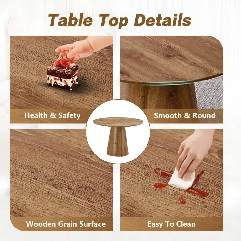 Round Dining Table Set for 6, 45 Inch Round Dining Table with Cushioned Chairs, Brown Kitchen Table and Chair Set for Living Roo