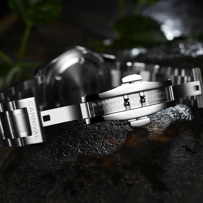Carnival Brand Fashion Quartz Wrist Watch for Men Luxury Stainless Steel Luminous Military Watches Waterproof Clock Reloj Hombre