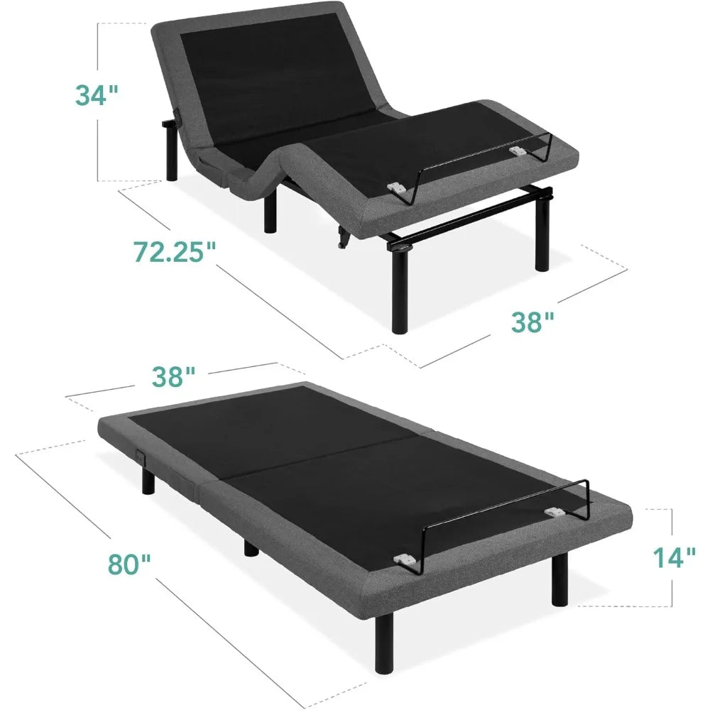 Ergonomic Twin XL Adjustable Bed Frame with Electric Base, Wireless Remote, Nightlight, and Massager Features