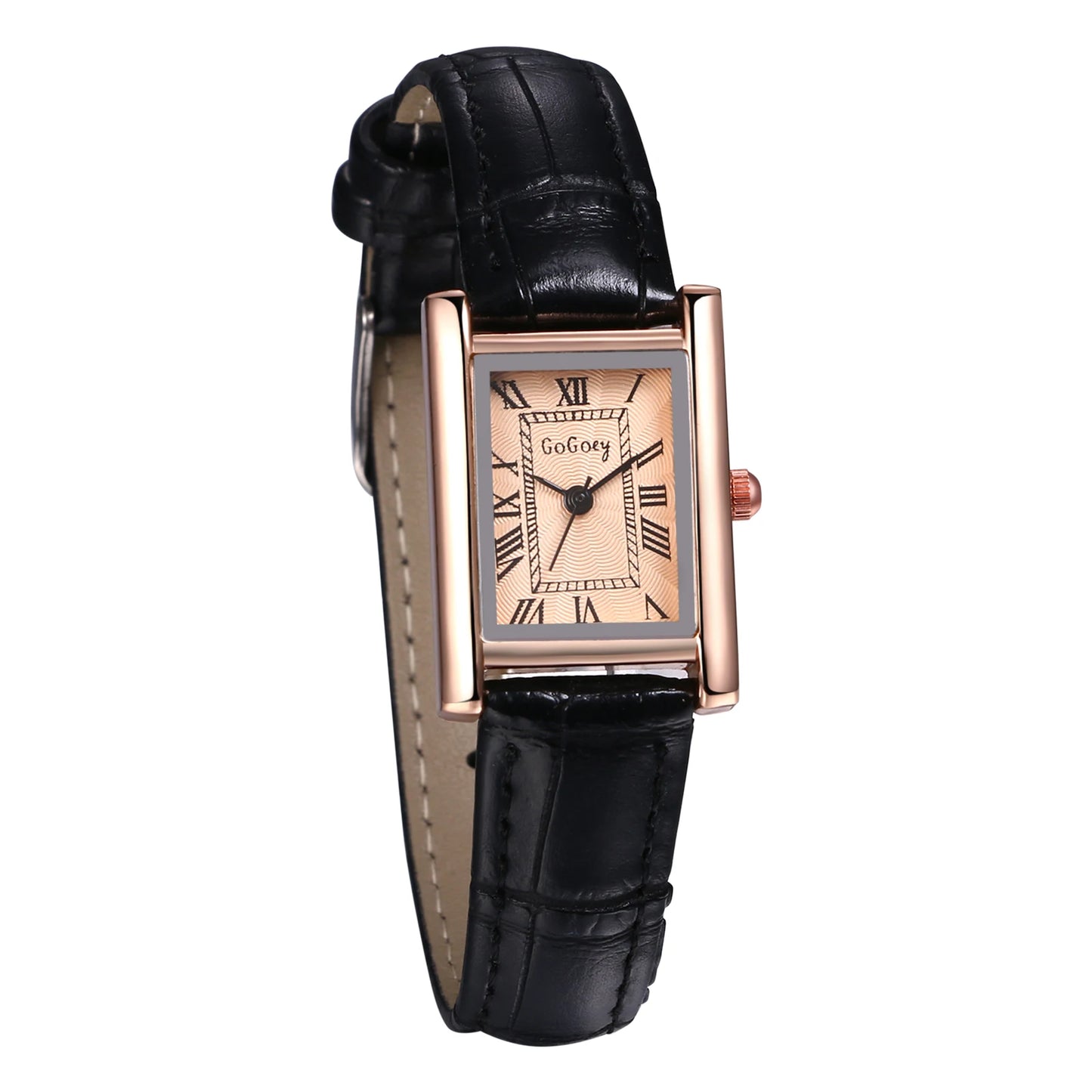 Lancardo Leather Rectangular Women Small Watch Silver Rectangular Roman Numerals Premium PU Strap Black Women's Exquisite Watch