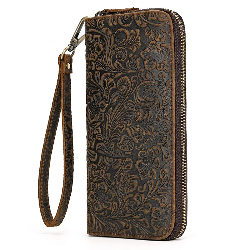 Luxury Double Zipper Women Men Long Wallet Vintage Leather Male Clutch Purse Man Phone Card Coin 100% Genuine Leather Men Wallet