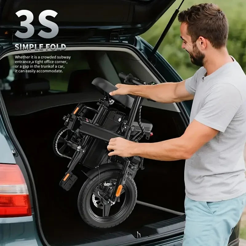 14'' Adult 400W Peak Motor Folding Electric Mountain E Bike Electric Bicycle 19.5Mph 20.5Miles 10.3AH Electric EBike for Adults