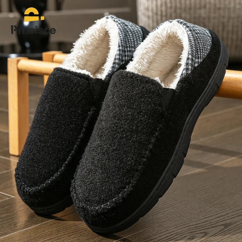Winter Slippers for men Mark Line Sole Comfortable Felt Warm Non Slip Soft Memory Foam Cushion House Shoes