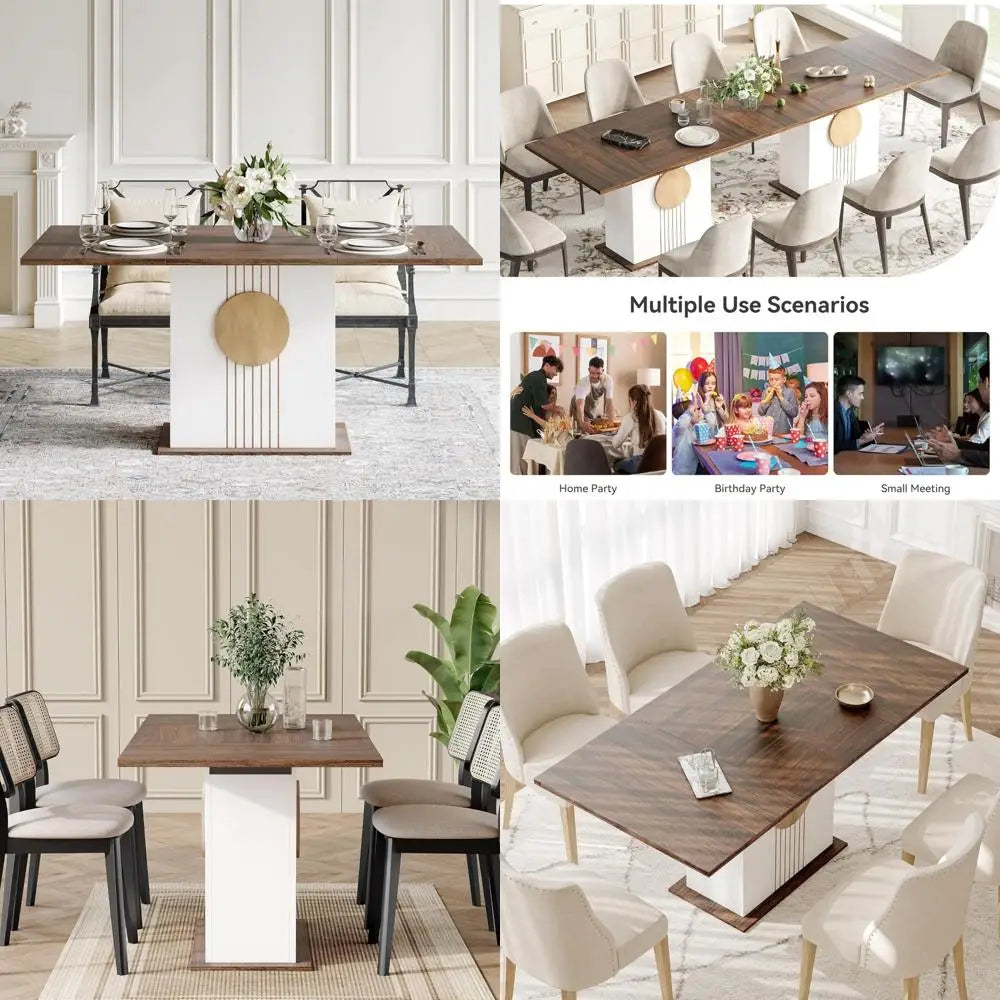 Modern Rectangular Dining Table for 6, Wooden Kitchen Furniture with Sturdy Base, Contemporary Dining Set