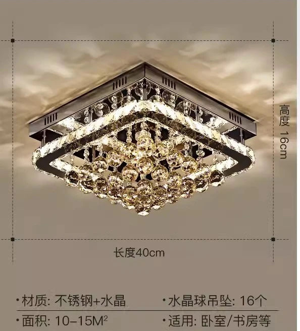 Modern Fancy Crystal LED Flush Mount Ceiling Light Fixture Stepless Dimming for Office Living Room Luces Living Room Decoration