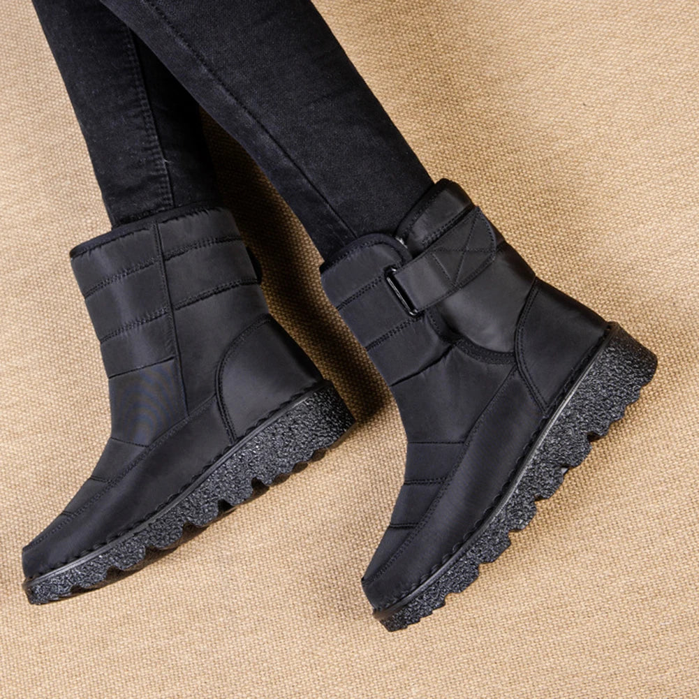 Women Warm Plush Fur Boots Waterproof Ladies Winter Snow Boots with Hook&Loop Plush Lined Gifts for Mother Friends