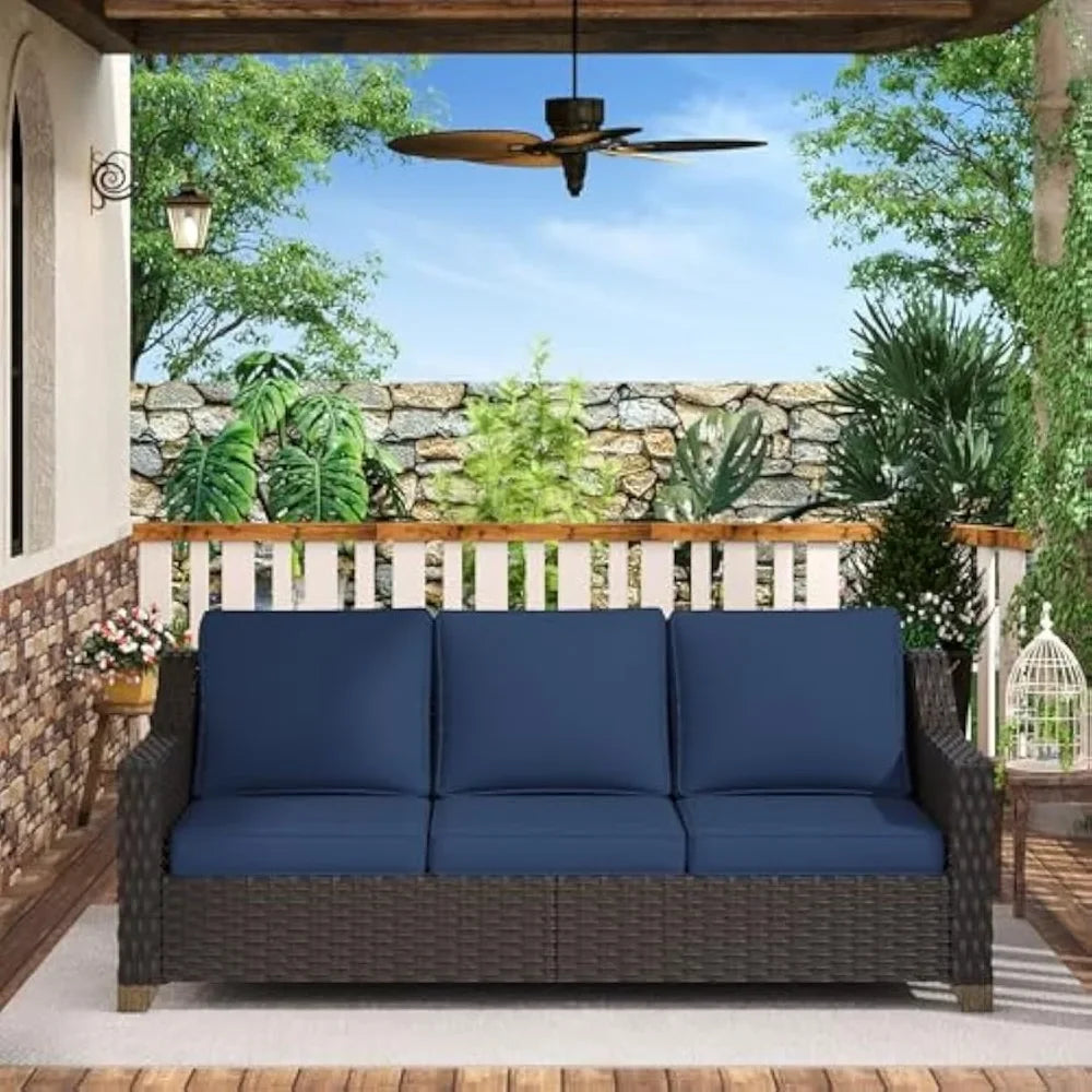 77'' All-Weather Outdoor Rattan Wicker 3-Seat Sofa High Back Couch with Premium Cushions for Garden Backyard Porch Patio Furnitu