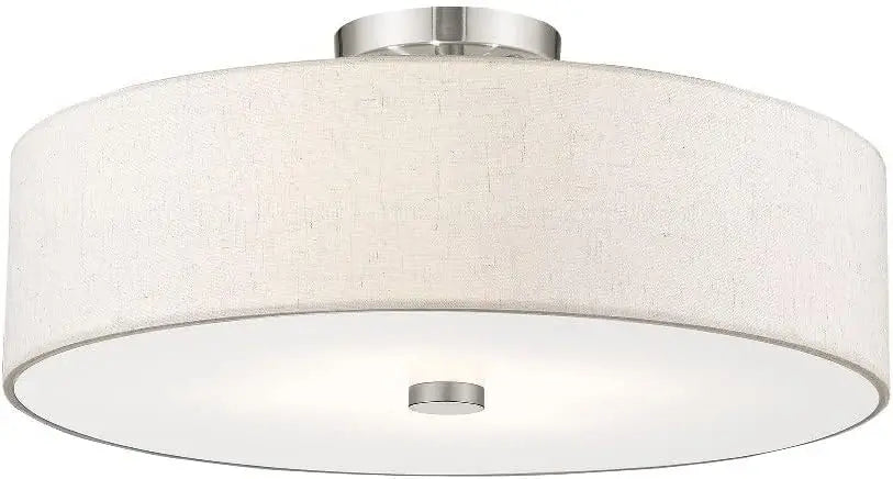 Lighting 52136-92 Meridian Collection 4-Light Transitional Ceiling Mount Fixture with Oatmeal Color Fabric Hardback Shade, Engli