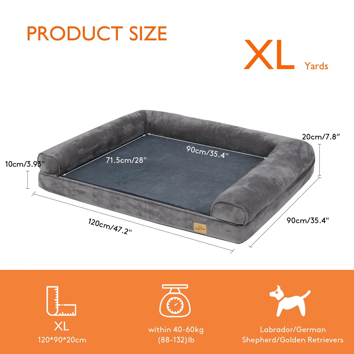 Extra Large Cozy Sofa-type Dog Bed Sponge Foam Base Pet Crate Bed Couch Bedding with Bolster, Waterproof Cover