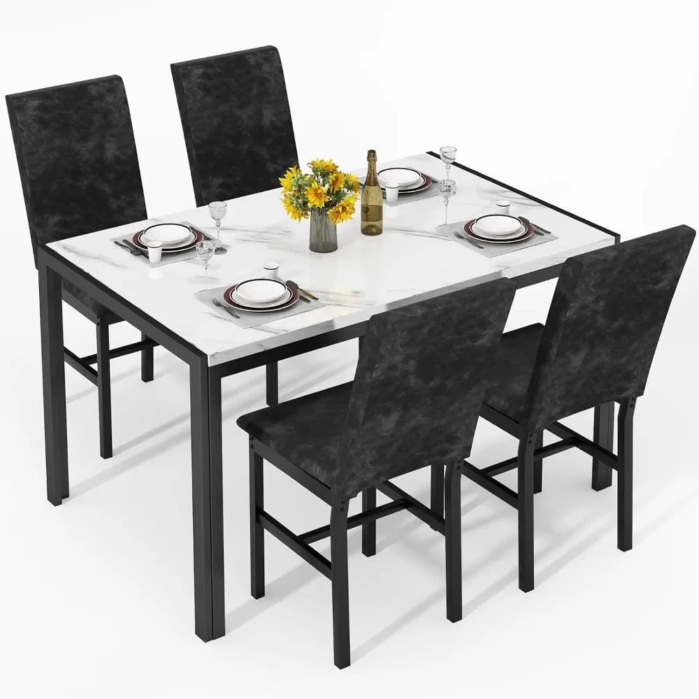 AWQM Products 5-Piece Marble Dining Set, Modern Kitchen Table and Chairs for Dining Room, Dinette, Compact Space Saving Furnitur