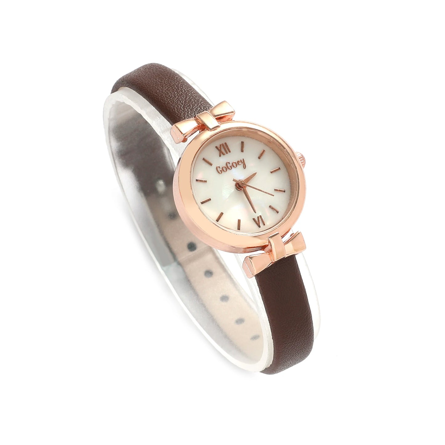 Sleek and fashionable leather strap round alloy watch face women's quartz watch, suitable for daily wear, perfect for Christmas