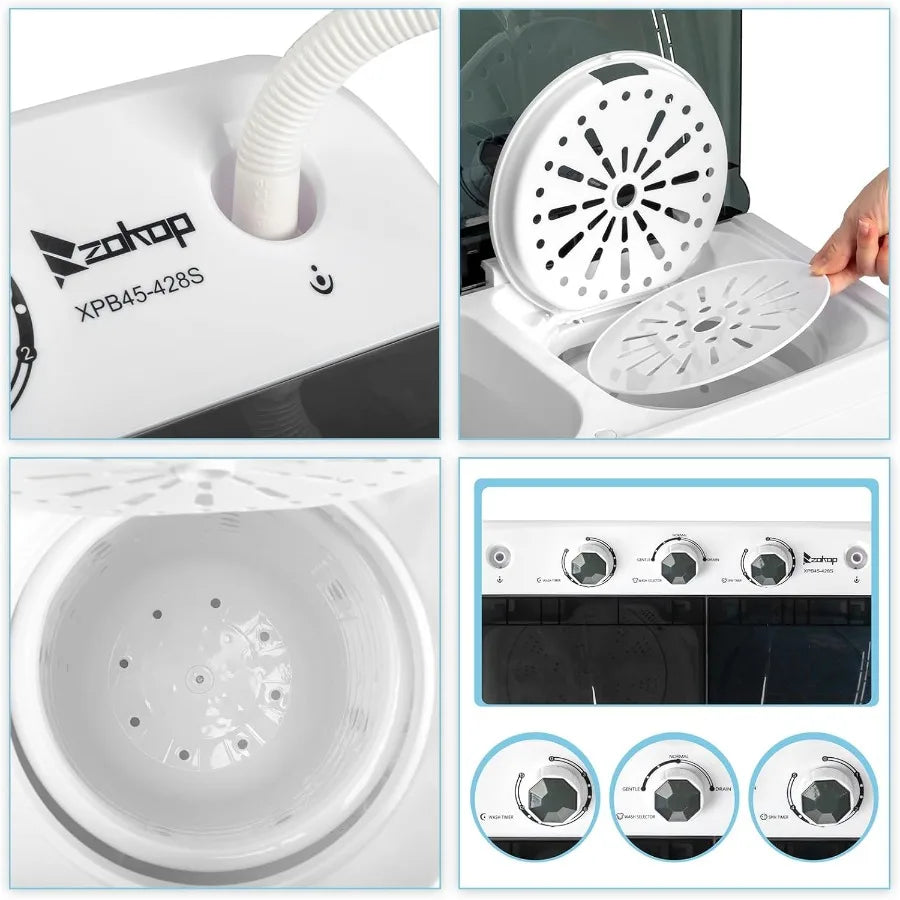 20LBS Portable Washing Machine Compact Mini Washer Machine Dryer Combo Built-in Gravity Drain Small Twin Tub Washer with Spin C