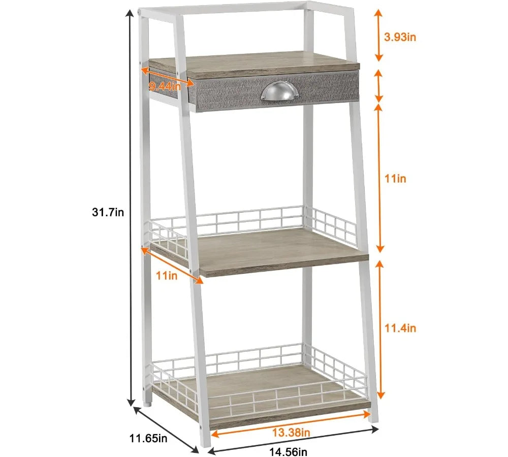 3-Tier Bathroom Shelf with Drawer, Freestanding Storage Rack for Small Spaces, White Modern Ladder Shelf for Living Room Bedroom