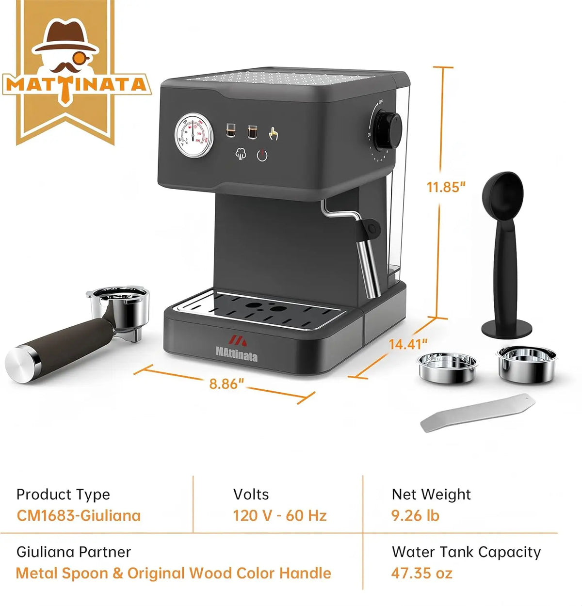 Espresso Machine 20 Bar, Stainless Steel Coffee Maker with Milk Frother, 60oz Removable Water Tank for Home