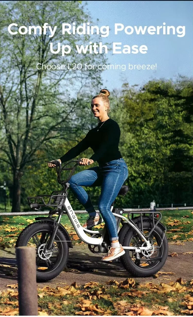 Electric Bicycle ENGWE L20 250W 48V 13AH Motor Battery 20*4.0inch Fat Tire Ebike 140km Mileage Adult Mountain City Electric Bike