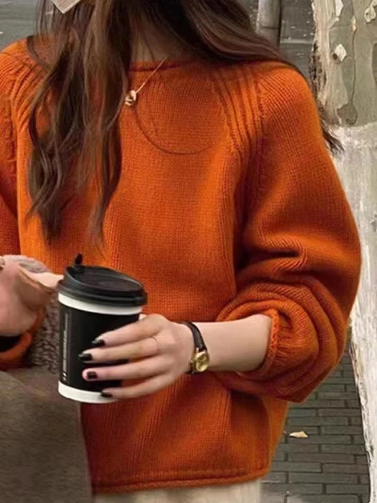 2025 Chic Solid Femme Sweater Pullover Loose Long Sleeve Women Sweater Korean Autumn Winter Jumpers Knitwear Soft Warm Tops