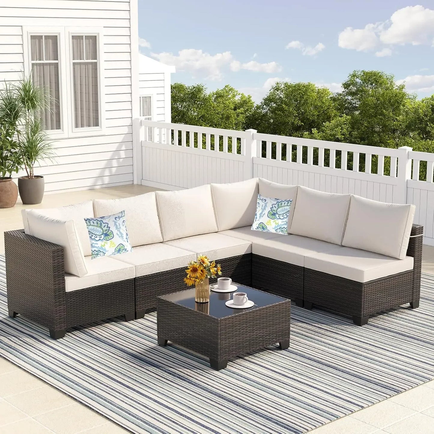 7-Piece Outdoor Conversation Set Rattan Sofa Patio Furniture with Wicker And Cushions for Garden Backyard