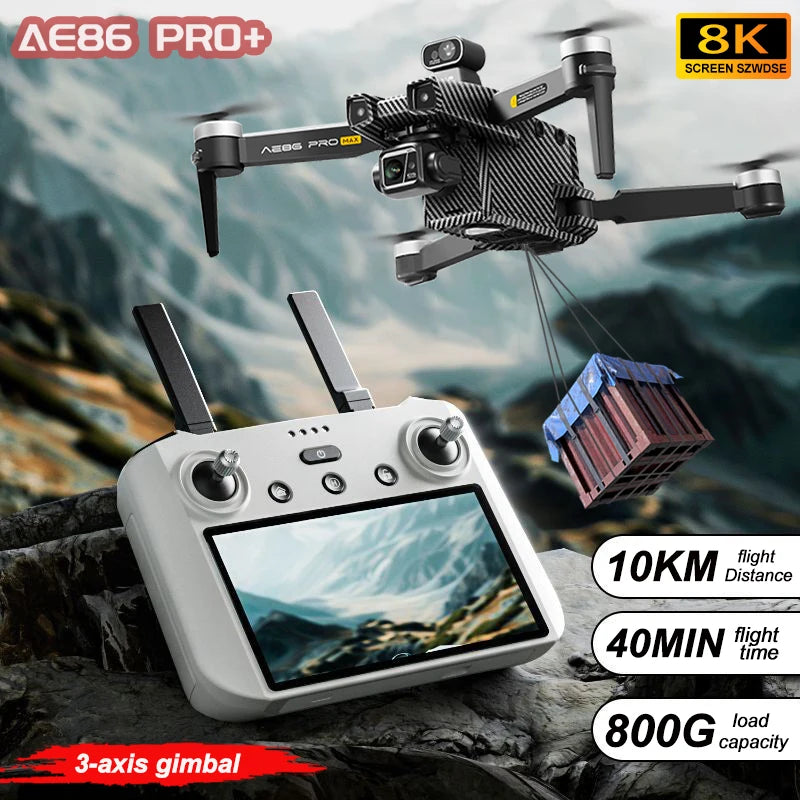 AE86 Max GPS Drone Professional 8K HD Camera 3-axis Gimbal aerial photography Obstacle Avoidance Airdrop Screen Control FPV Dron