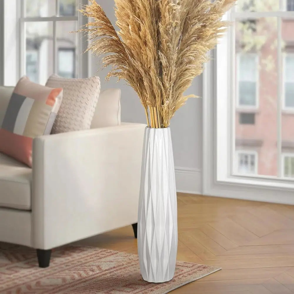 Large 24 Inch White Floor Vase for Home, Living Room, Bedroom, Office - Glossy Tall Decorative Vase with Flowers