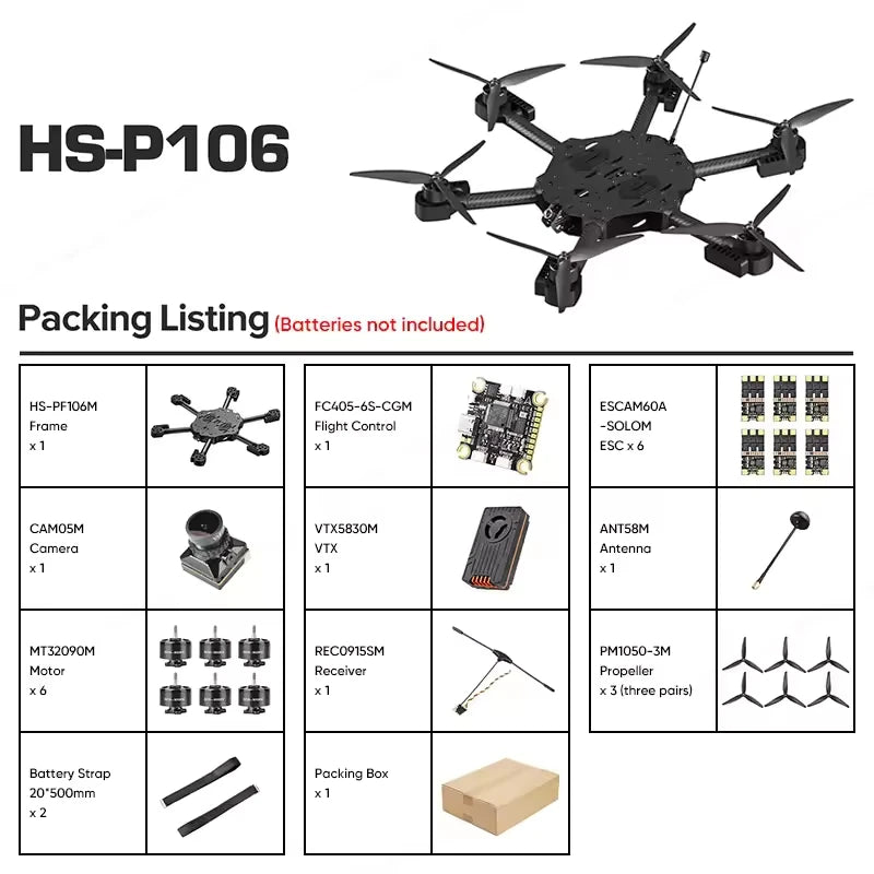 HS Airforce HS-P106M 10 Inch FPV Drone Racing 145KM/h 30min Distance Camera FPV Drone 6-axis Rated Load 4~5KG Max Takeoff 8.5KG