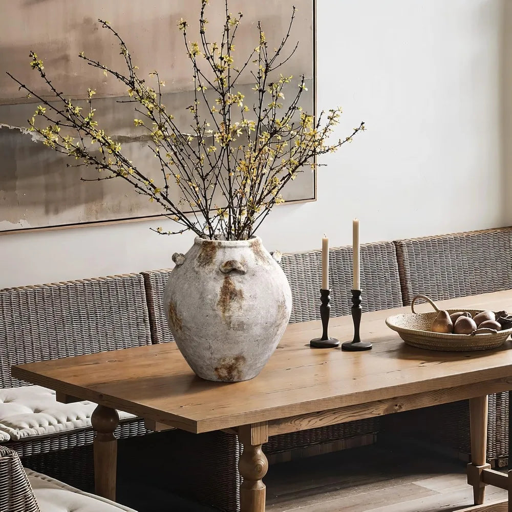 Ceramic Flower Vase12'' Mottled Brown and White Vase for Living Room Decor Jug Terracotta Vases with Handles Home Décor Accents
