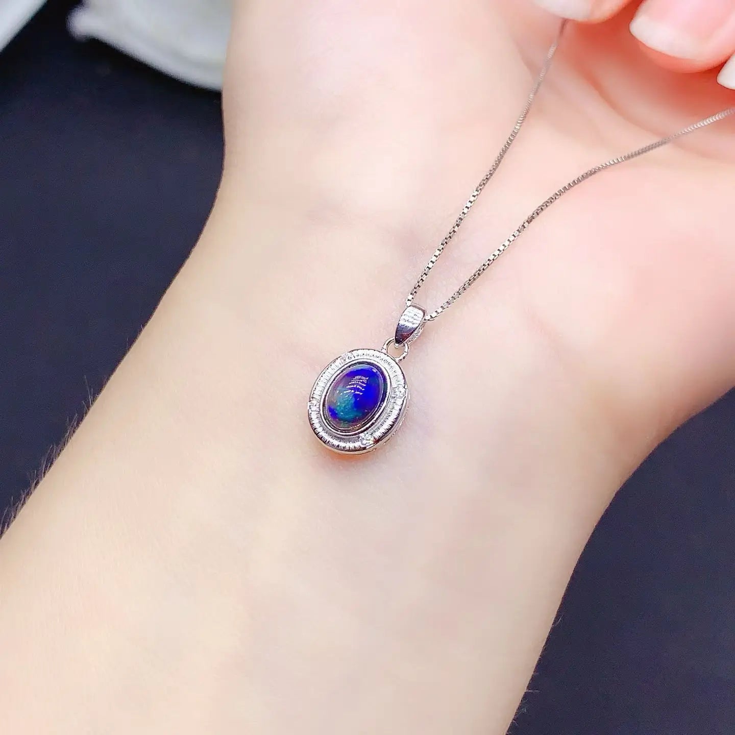 Simple Design 925 Silver Jewelry Set Natural Opal Ring Earrings and Pendant Total 1.2ct Dyed Opal Jewelry