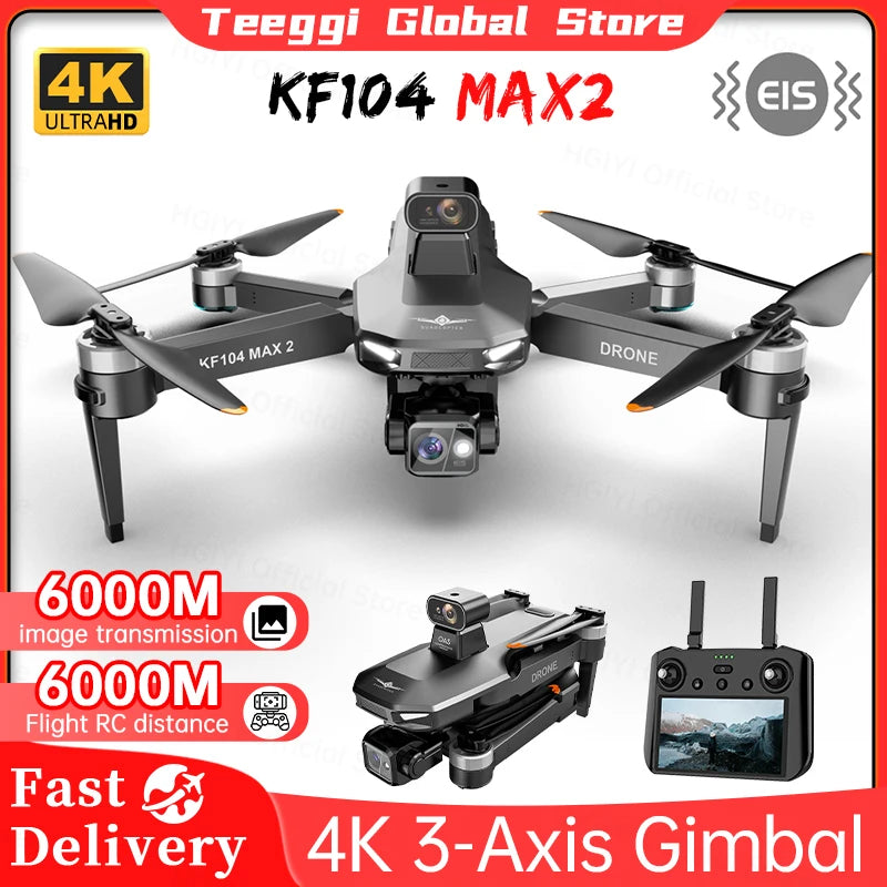 NEW KF104 MAX2 GPS Drone 4K Professional 3-Axis Gimbal Obstacle Avoidance 6KM EIS Drones With Camera Foldable RC Quadcopte