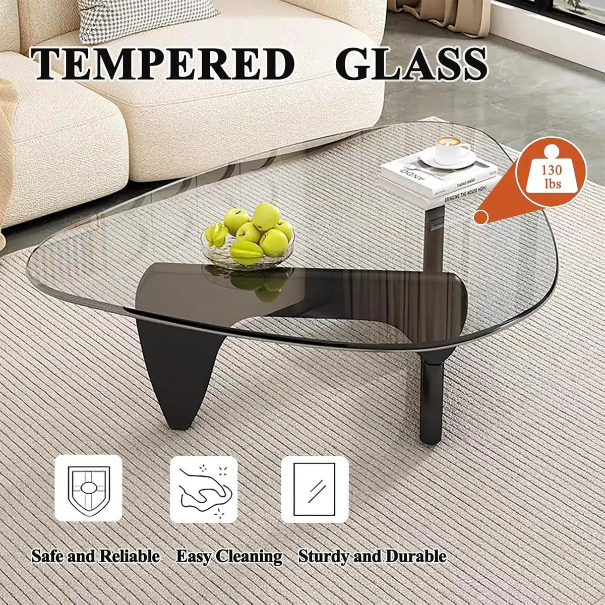 Glass Coffee Table, Black Coffee Table for Living Room, Elegant and Functional Coffee Tables,Suitable(Black/Transparent,Large）