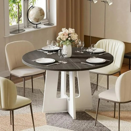47 Inches Round Dining Table for 4 People, Large Dinner Table Farmhouse Wood Kitchen Dinning Table for Dining Room Kitchen, Liv