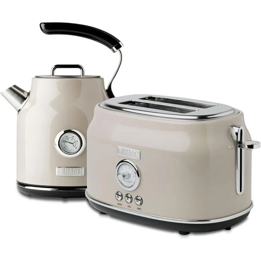 Dorset 2 Slice Wide Slot Stainless Steel Toaster Bundled with 1.7 Liter Stainless Steel Electric Kettle with 360-Degree Base Pu