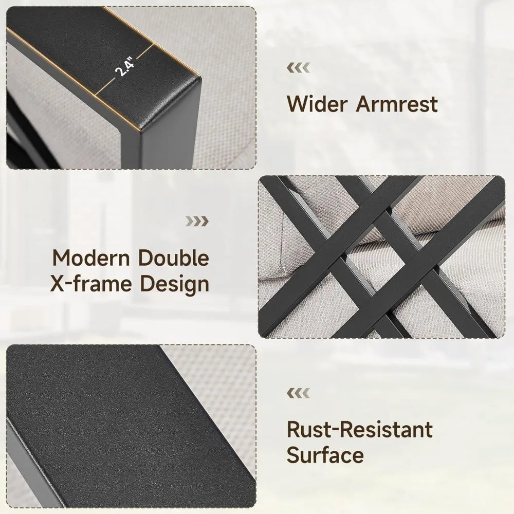 patio furniture set, 6-piece metal sectional furniture sofa with coffee table, l shaped outdoor couch with olefin cushion, highb