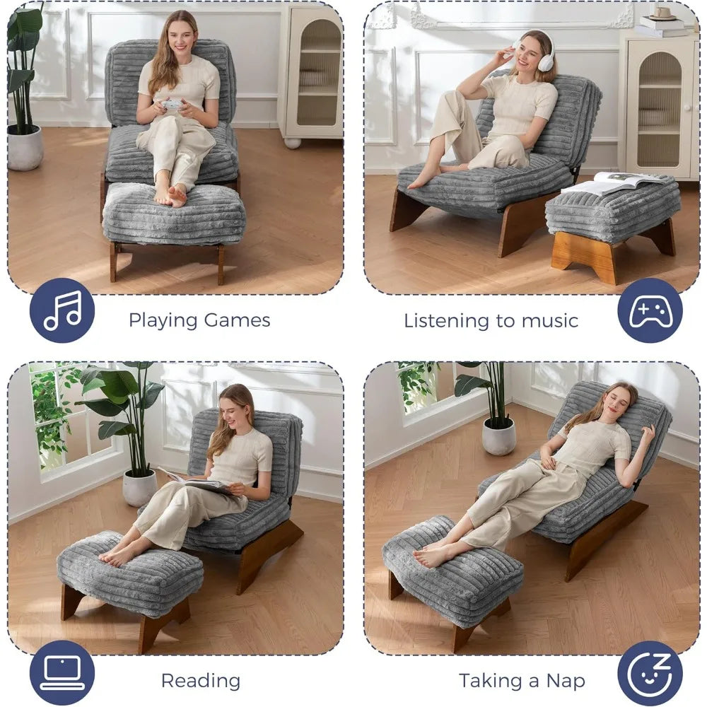 MAXYOYO Modern Adjustable Accent Chair with Ottoman, Upholstered Living Room Chair with Footrest Set, Soft Reclining Lounge for
