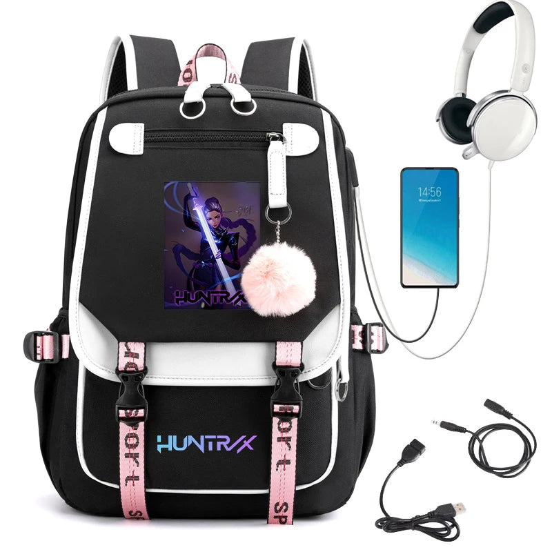 2025 New Fashion Women's Backpack KPop Demon Hunters Usb Travel Rucksack Large Back Pack Mochilas Mujer School Bags for Girls