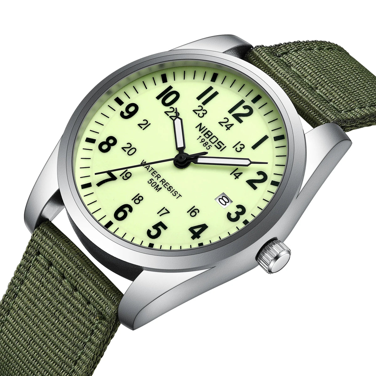 NIBOSI Mens Watches Analog Military Watch with Calendar Luminous Dial Green Nylon Strap Waterproof Men's Wrist Watches Vintage