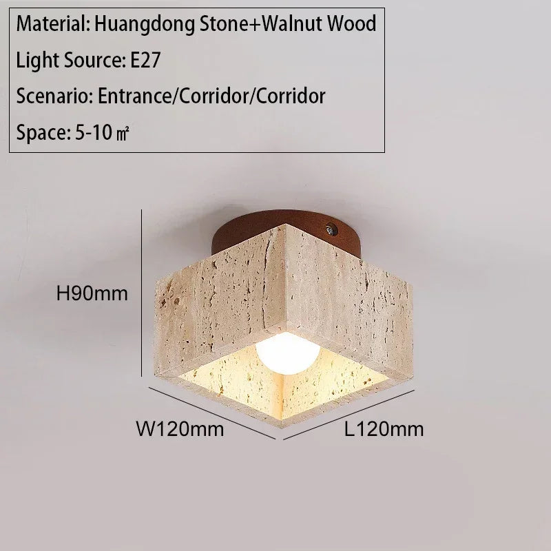 Yellow Travertine Ceiling Light Japanese Wooden Wabi-sabi Style Retro Medieval Cream Foyer Balcony Corridor Elegant Decoration