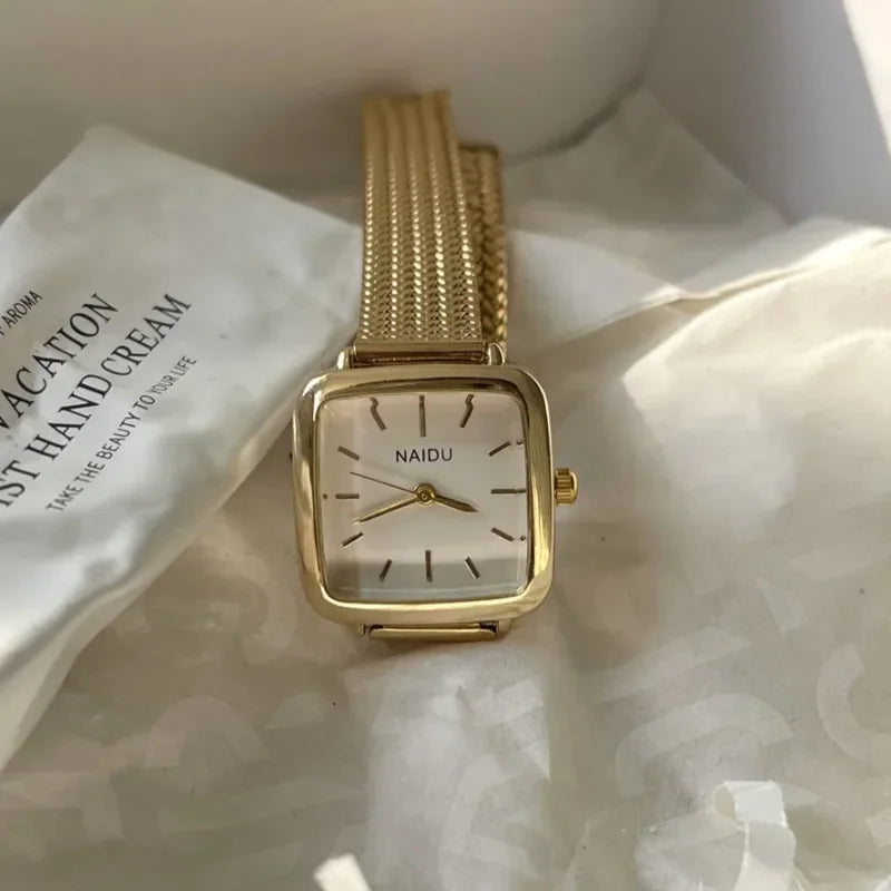 Brand Simple Quartz Watch for Women Retro Luxury Gift Ladies Watches Small Dial Adjustable Stainless Steel Strap Wristwatches