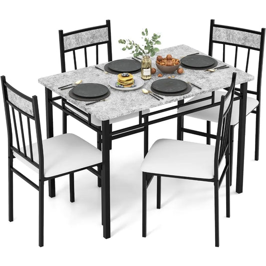 Dining Table Set FR 4, Kitchen Table and Chairs Set with Metal Frame & Padded Seat, Dining Table and Chairs Set of 4 for Dining
