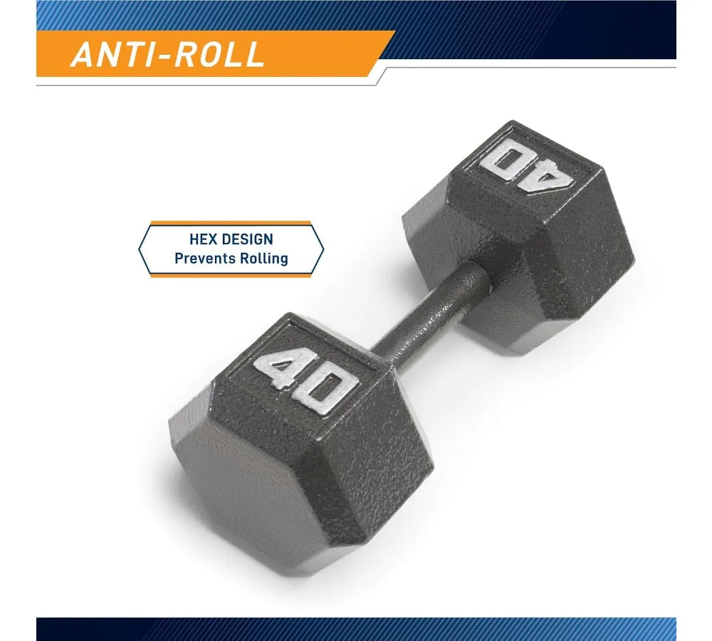 Hexagonal Cast Iron Dumbbells 3-100lbs - Non-Roll Design, Space Saving, Full Body Workout for Home Gym