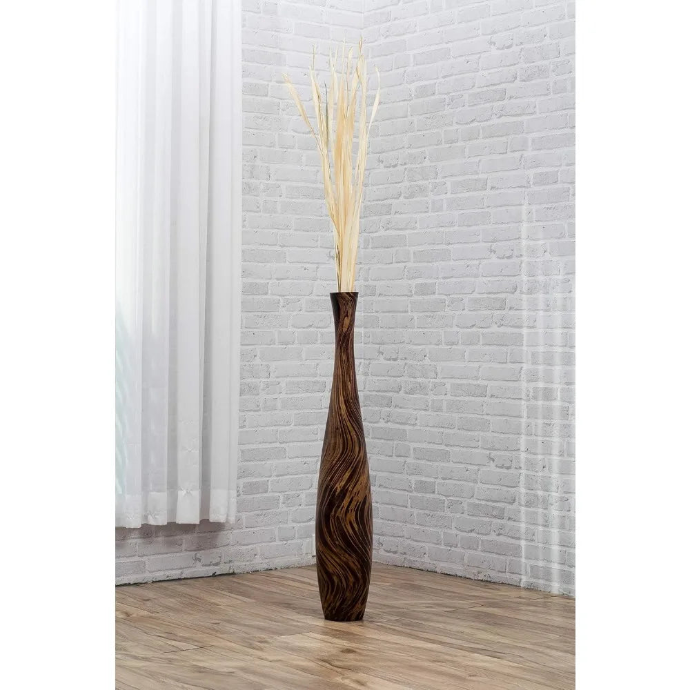 Large Brown Wooden Floor Vase - 34 Tall for Home Decor & Fake Plants